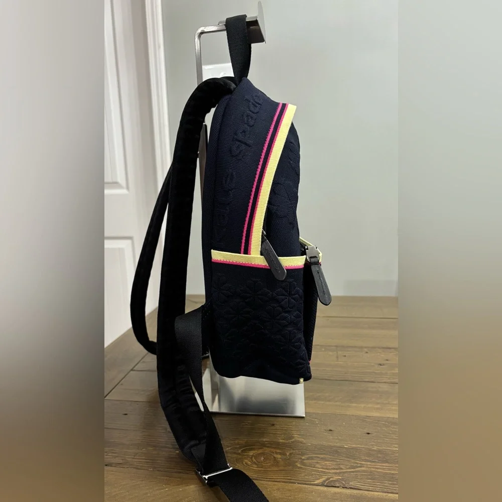 Kate Spade Sport Knit Medium Backpack in Navy with Yellow and Pink Trim